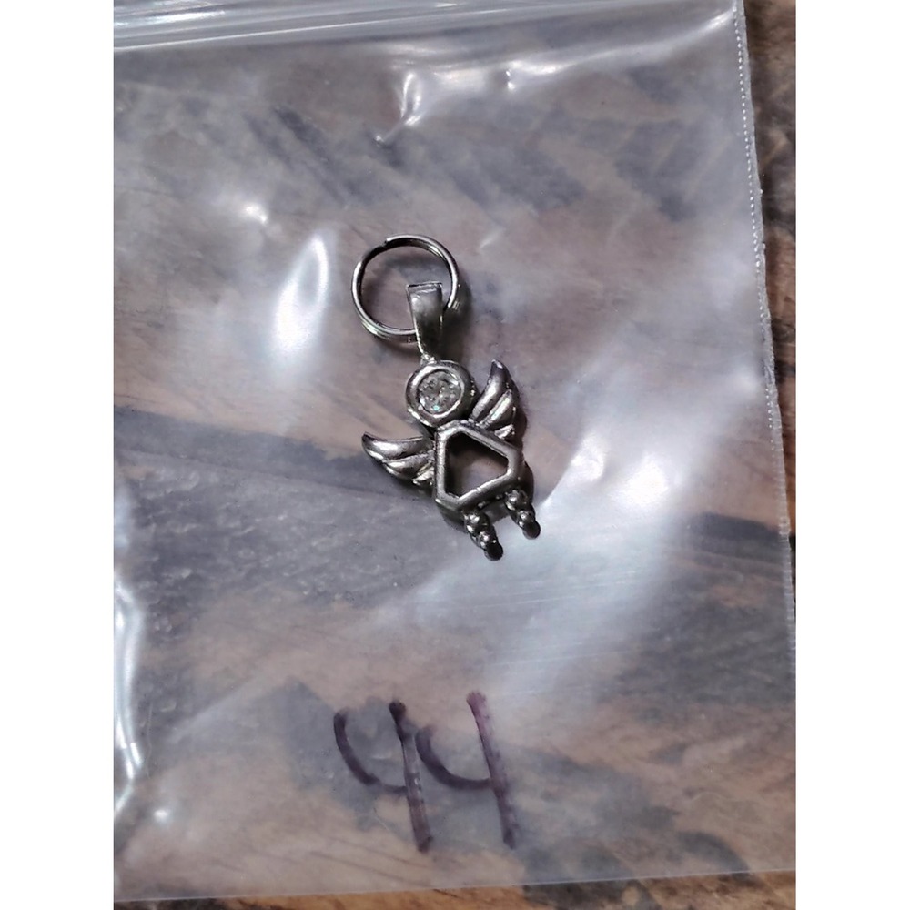 925 Sterling Silver Guardian Angel Charm Pendant Clear CZ Cutout Wings vintage